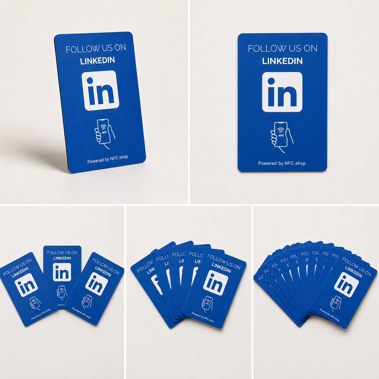 Linkedin kaarten 'Follow us' - Onze chip opent jouw Linkedin pagina.