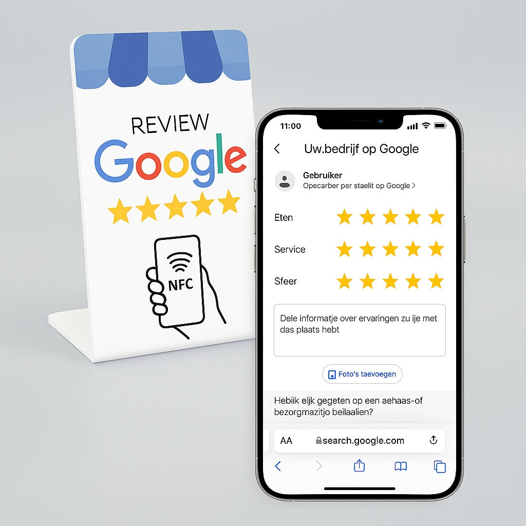 Telefoonbordje - Nu met 2 gratis Google review kaartjes! Onze chip opent jouw Google Review pagina.