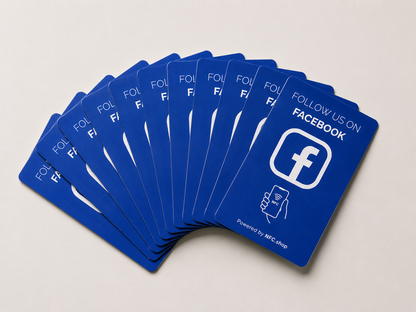 Facebook kaarten 'Follow us' - Onze chip opent jouw Facebook pagina.