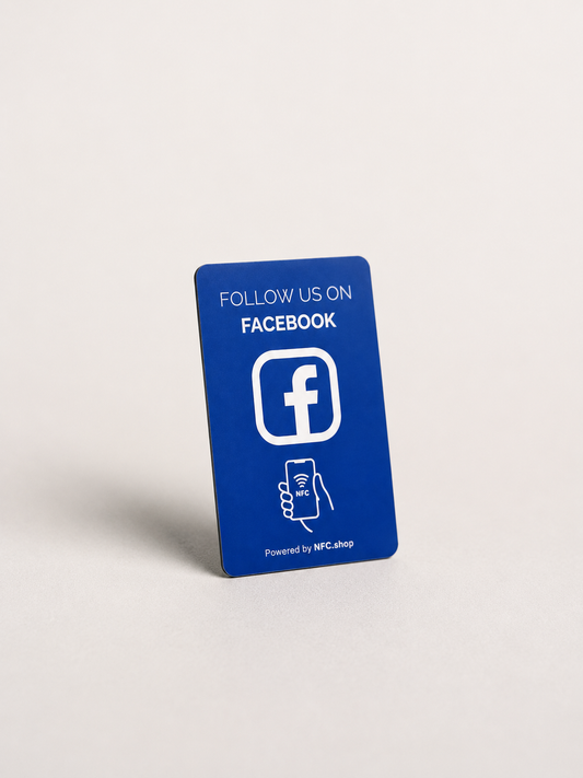 Facebook kaarten 'Follow us' - Onze chip opent jouw Facebook pagina.