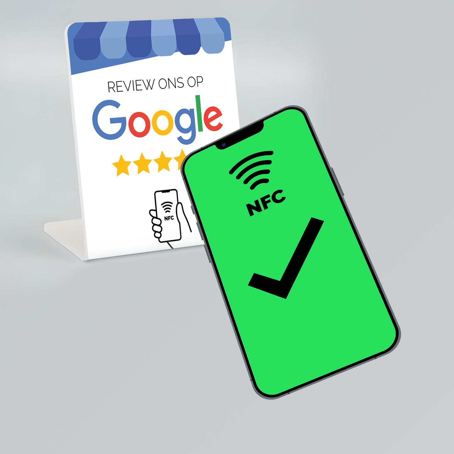 Telefoonbordje - Nu tijdelijk met 3 gratis Google review kaartjes! Onze chip opent jouw Google Review pagina.