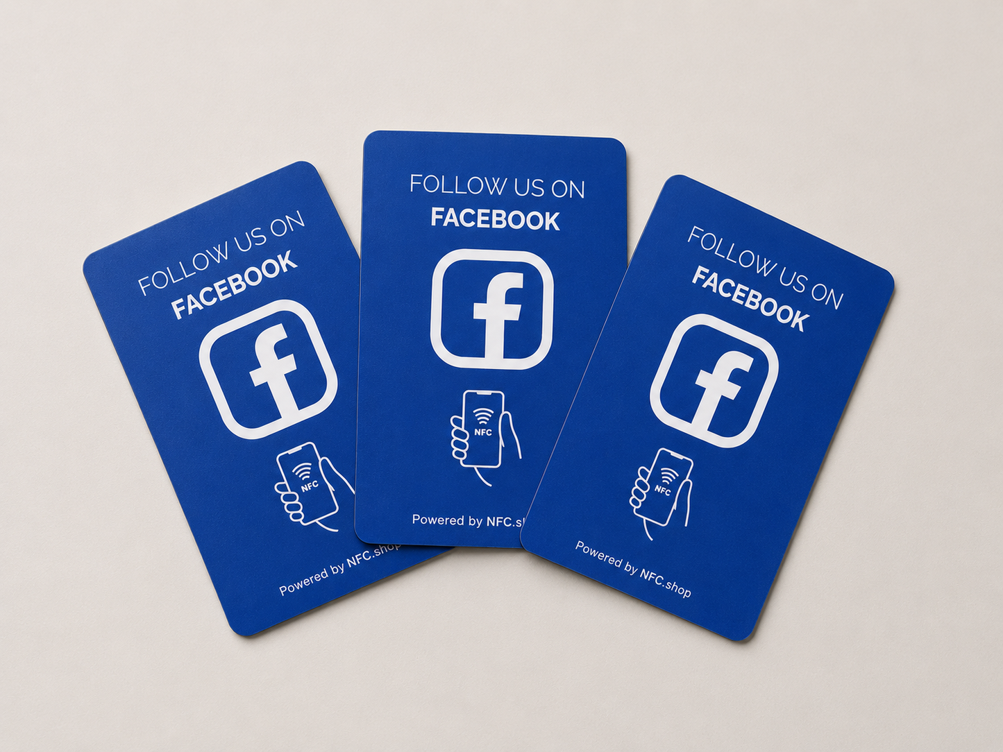 Facebook kaarten 'Follow us' - Onze chip opent jouw Facebook pagina.