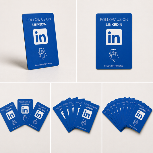 Linkedin kaarten 'Follow us' - Onze chip opent jouw Linkedin pagina.