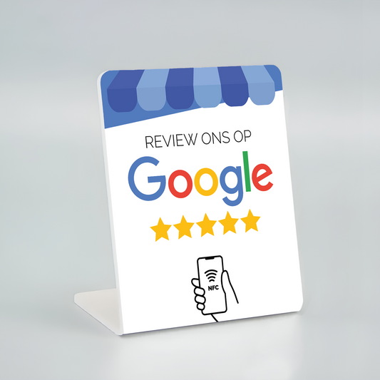 Telefoonbordje - Onze chip opent jouw Google Review pagina. (breed)