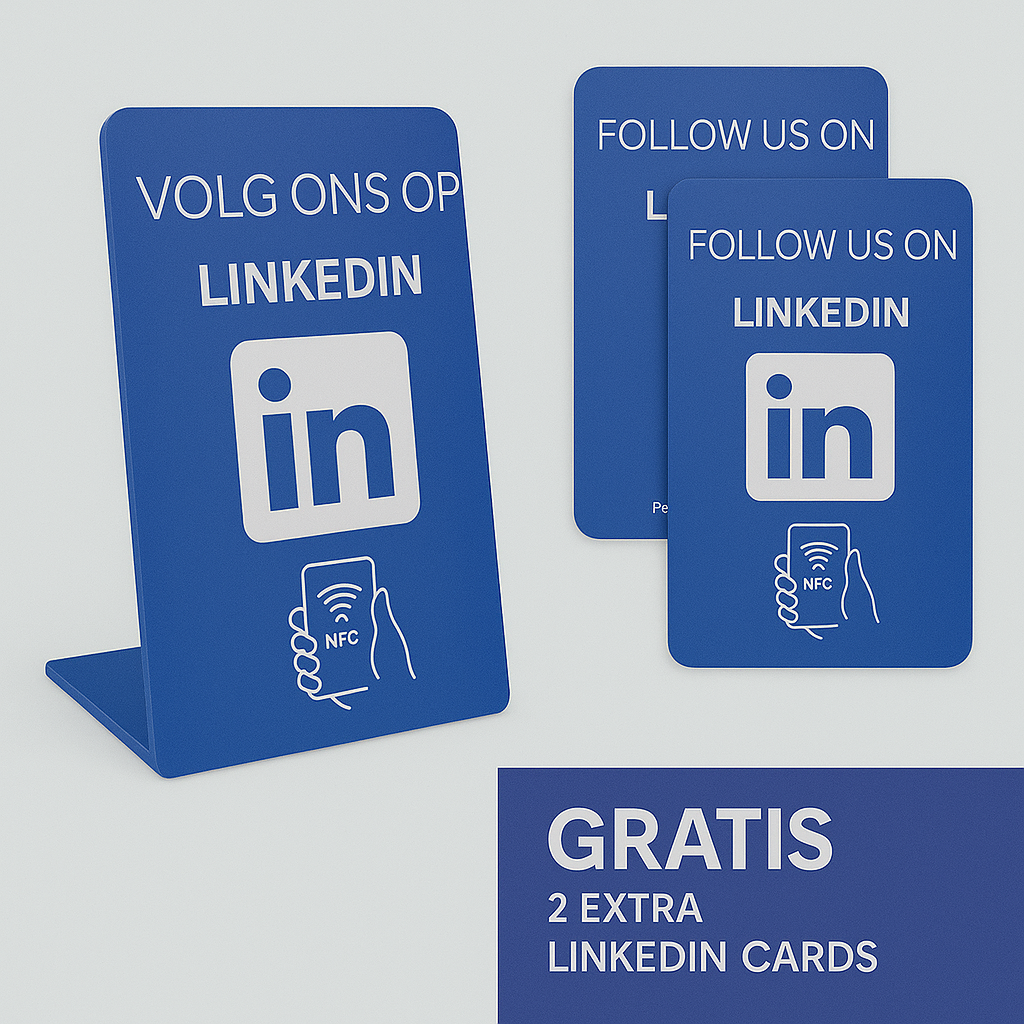 Linkedin - Volg ons - Nu met 2 gratis Linkedin kaartjes!  Onze chip opent jouw Linkedin pagina