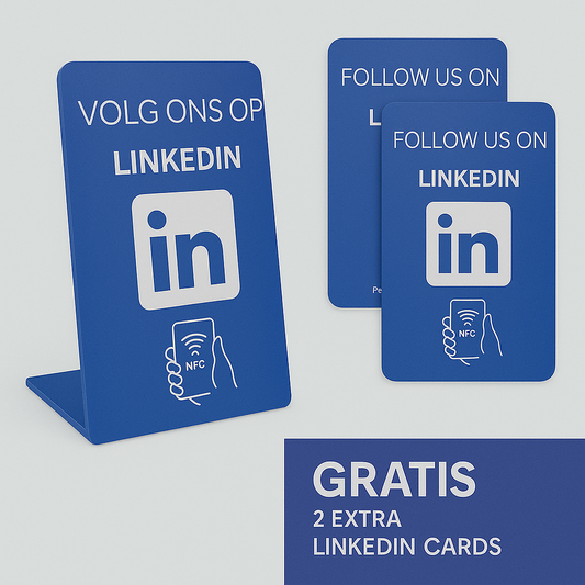 Linkedin - Volg ons - Nu met 2 gratis Linkedin kaartjes!  Onze chip opent jouw Linkedin pagina