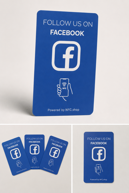 Facebook kaarten 'Follow us' - Onze chip opent jouw Facebook pagina.